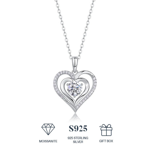 Delicate Layered Double Heart Moissanite Pendant Necklace S925 Sterling Silver Women’s Fashion Jewelry
