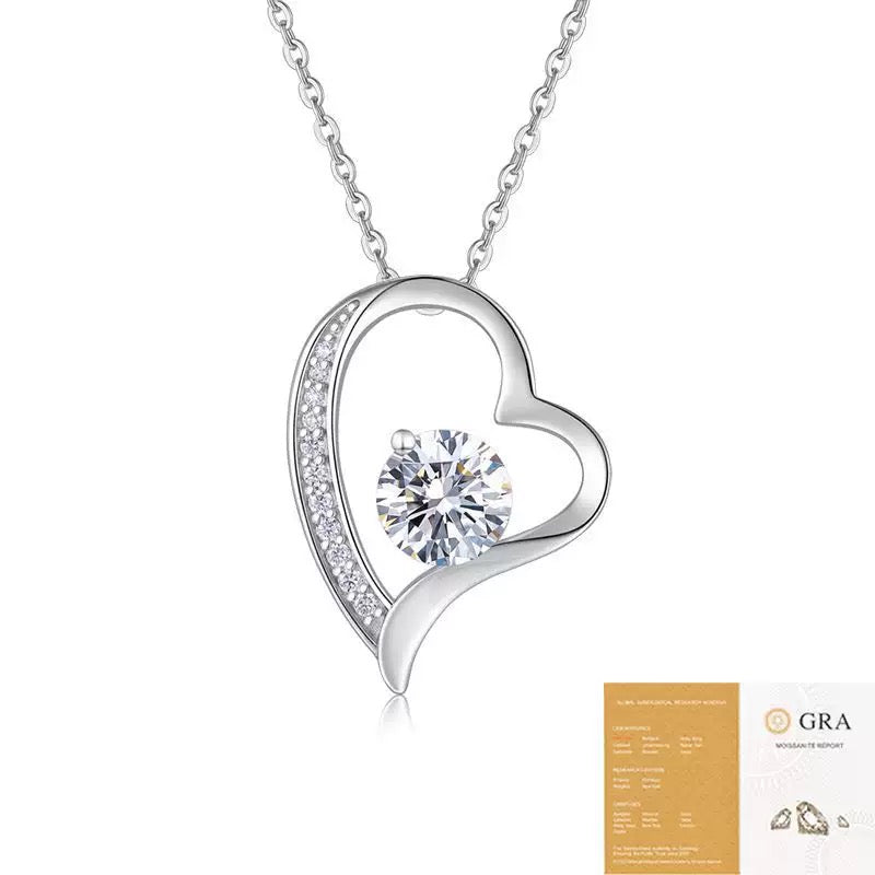 S925 Sterling Silver Heart Necklace for Women, Moissanite Pendant Necklace