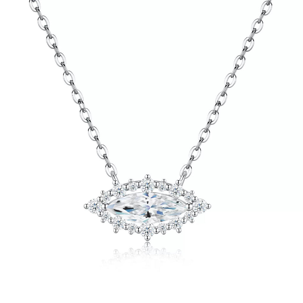 Shiny Marquise‑Cut Moissanite Halo Pendant Necklace S925 Silver Ladies Jewelry for Daily & Party