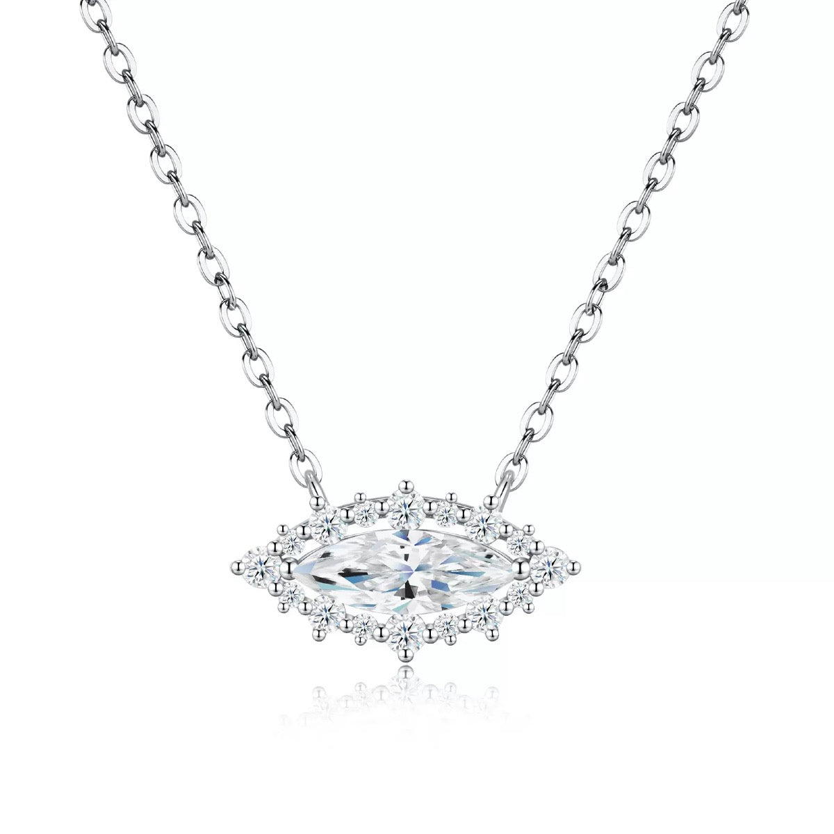Shiny Marquise‑Cut Moissanite Halo Pendant Necklace S925 Silver Ladies Jewelry for Daily & Party