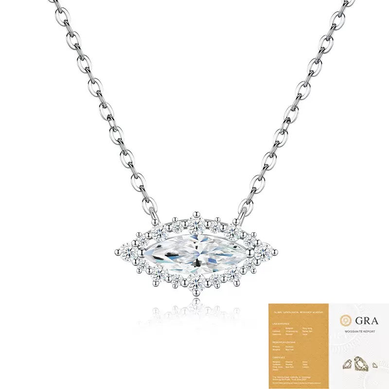 Shiny Marquise‑Cut Moissanite Halo Pendant Necklace S925 Silver Ladies Jewelry for Daily & Party