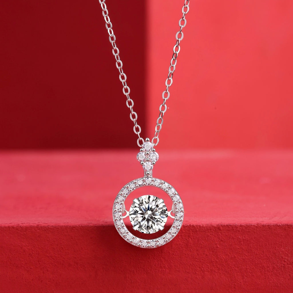Women Classic Double‑Halo Round Moissanite Pendant Necklace S925 Sterling Silver for Party & Daily Wear