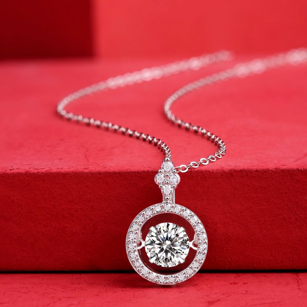 Women Classic Double‑Halo Round Moissanite Pendant Necklace S925 Sterling Silver for Party & Daily Wear