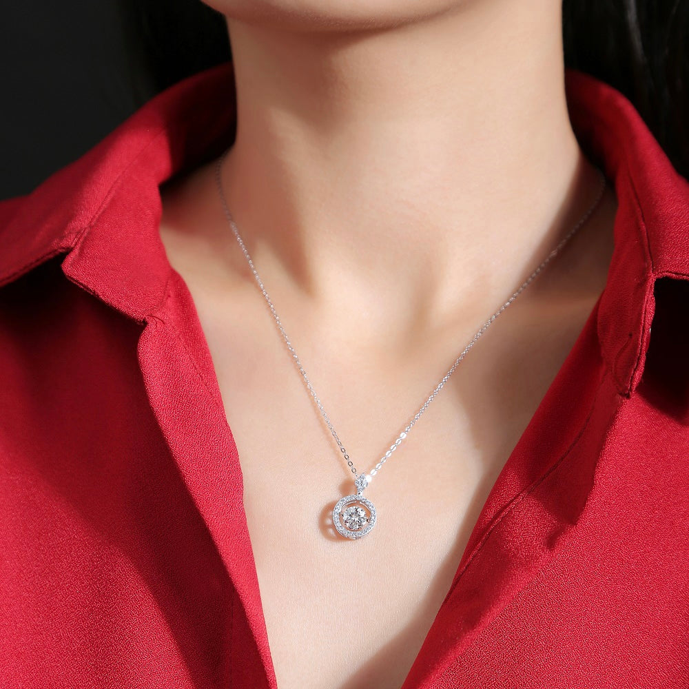 Women Classic Double‑Halo Round Moissanite Pendant Necklace S925 Sterling Silver for Party & Daily Wear