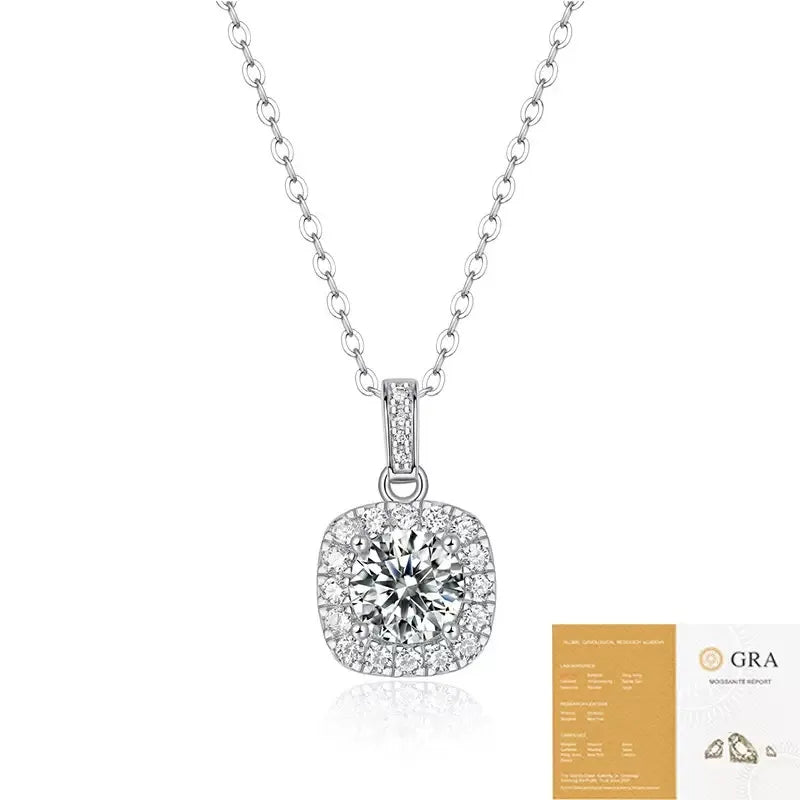 Fashion Square Sugar Halo Moissanite Pendant Necklace S925 Sterling Silver Sentimental Gift for Her