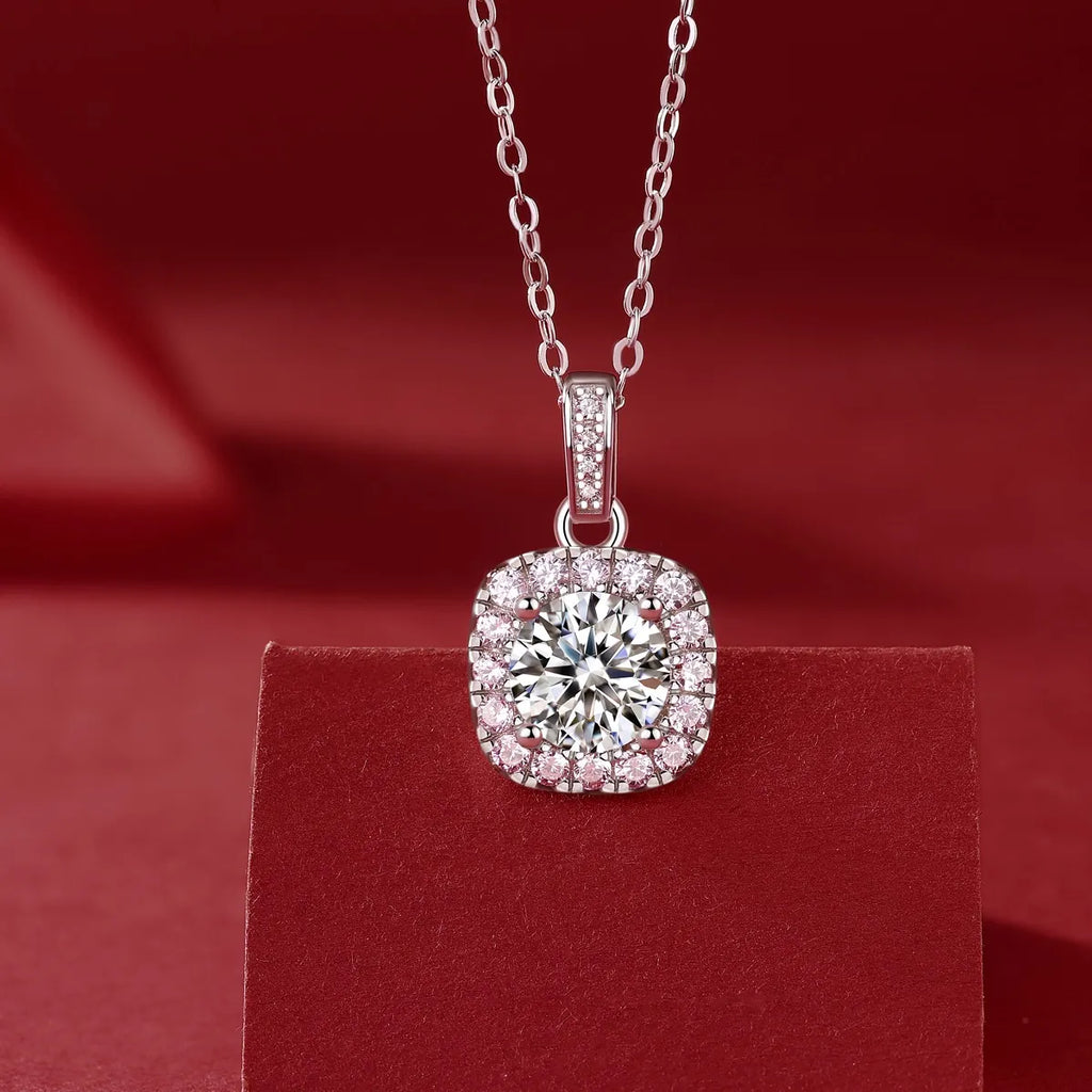 Fashion Square Sugar Halo Moissanite Pendant Necklace S925 Sterling Silver Sentimental Gift for Her