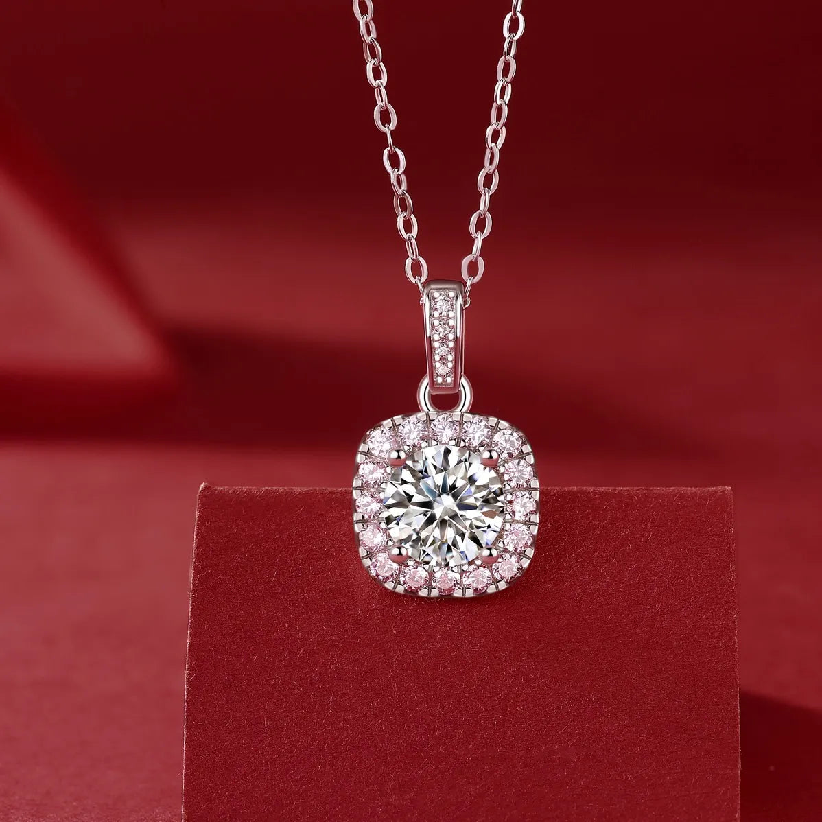 Fashion Square Sugar Halo Moissanite Pendant Necklace S925 Sterling Silver Sentimental Gift for Her