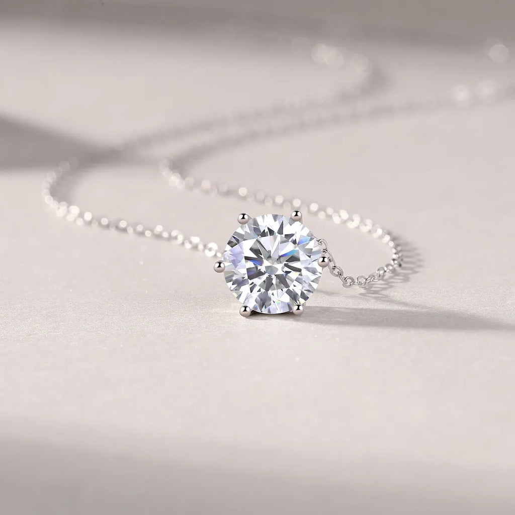 S925 Sterling Silver 6‑Prong Solitaire Necklace for Women, Moissanite Pendant Necklace