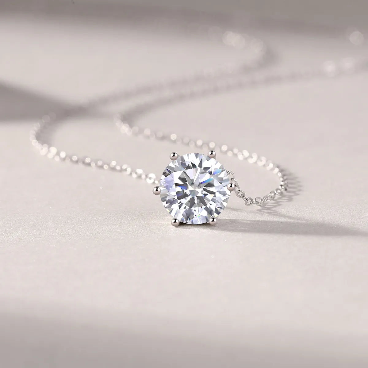 S925 Sterling Silver 6‑Prong Solitaire Necklace for Women, Moissanite Pendant Necklace