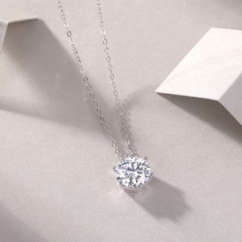 S925 Sterling Silver 6‑Prong Solitaire Necklace for Women, Moissanite Pendant Necklace