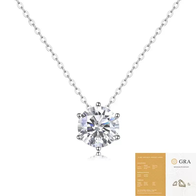 S925 Sterling Silver 6‑Prong Solitaire Necklace for Women, Moissanite Pendant Necklace