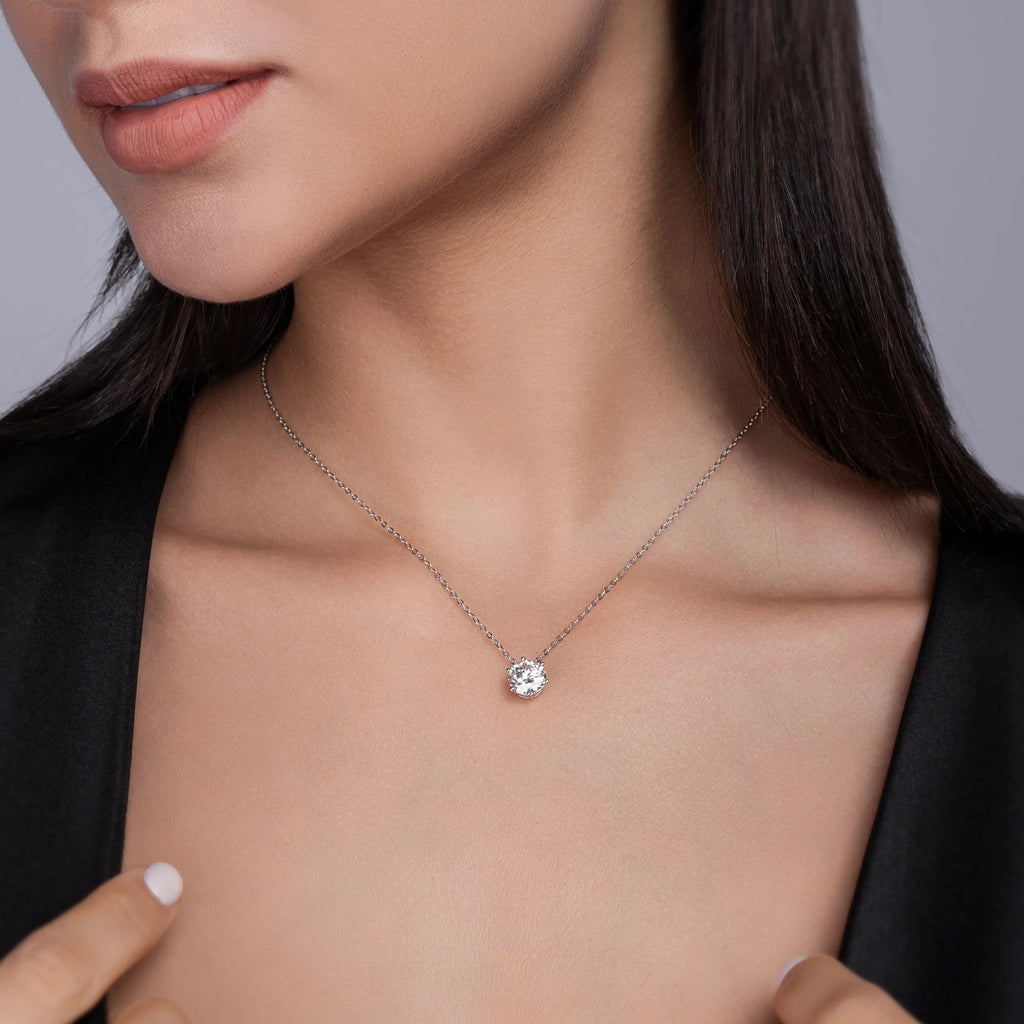 S925 Sterling Silver 6‑Prong Solitaire Necklace for Women, Moissanite Pendant Necklace