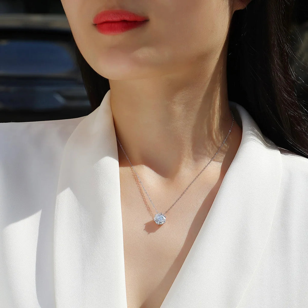S925 Sterling Silver 6‑Prong Solitaire Necklace for Women, Moissanite Pendant Necklace