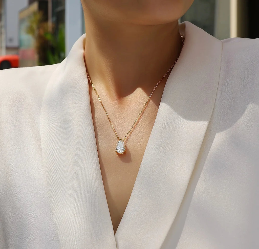 S925 Sterling Silver Pear‑Cut Moissanite Necklace for Women, Teardrop Pendant Necklace