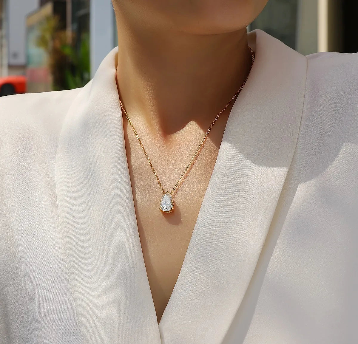 S925 Sterling Silver Pear‑Cut Moissanite Necklace for Women, Teardrop Pendant Necklace