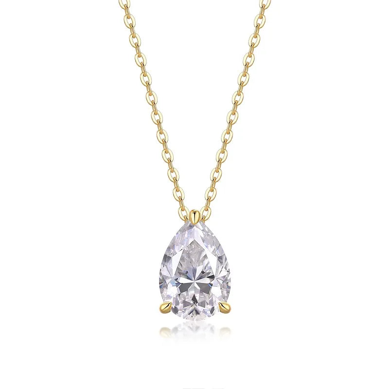 S925 Sterling Silver Pear‑Cut Moissanite Necklace for Women, Teardrop Pendant Necklace