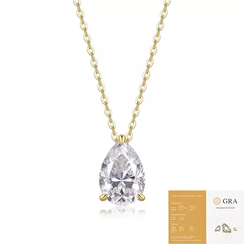S925 Sterling Silver Pear‑Cut Moissanite Necklace for Women, Teardrop Pendant Necklace
