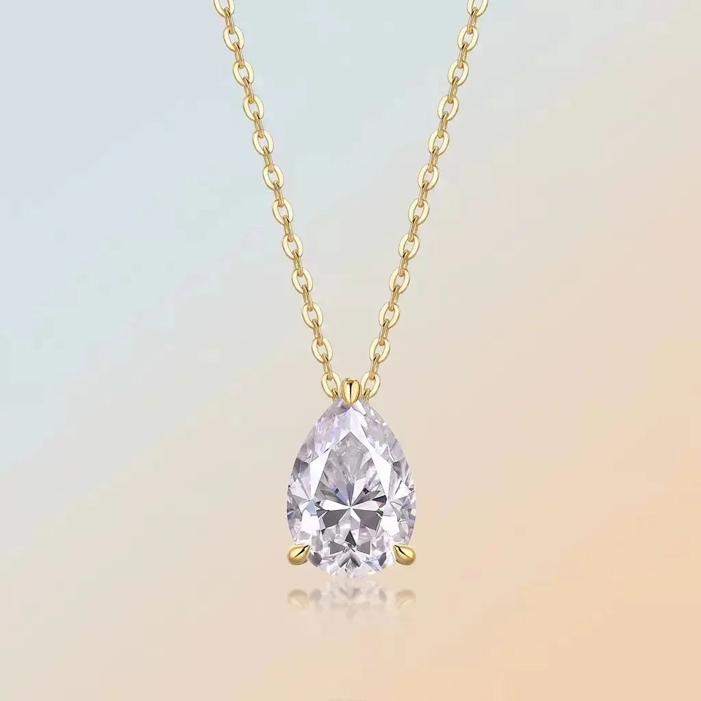 S925 Sterling Silver Pear‑Cut Moissanite Necklace for Women, Teardrop Pendant Necklace