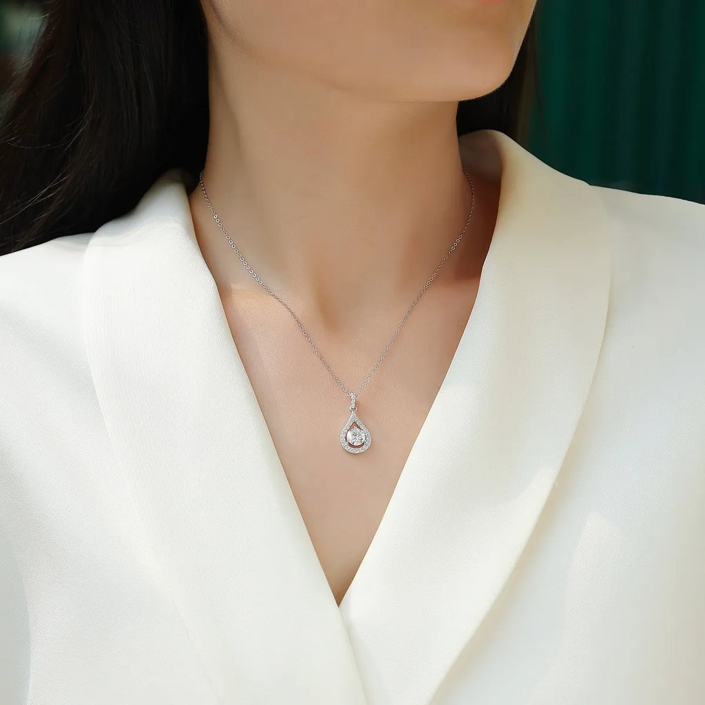 Fashion Teardrop Pear Shape Moissanite Halo Pendant Necklace S925 Sterling Silver Sentimental Gift for Her