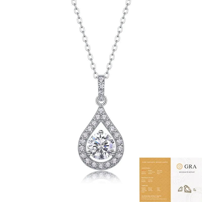 Fashion Teardrop Pear Shape Moissanite Halo Pendant Necklace S925 Sterling Silver Sentimental Gift for Her
