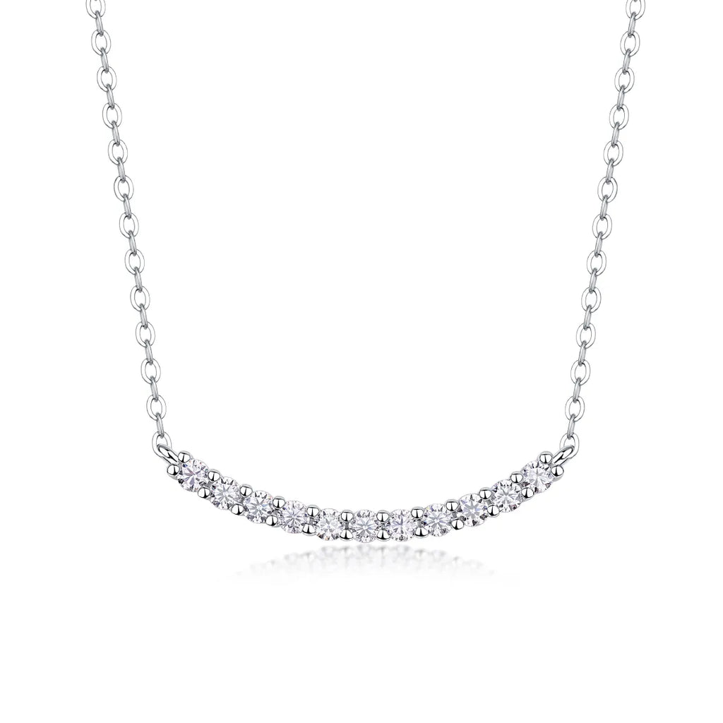 Curved Smile Bar Moissanite Pendant Necklace S925 Sterling Silver, Dainty Necklace for Daily Party Wear