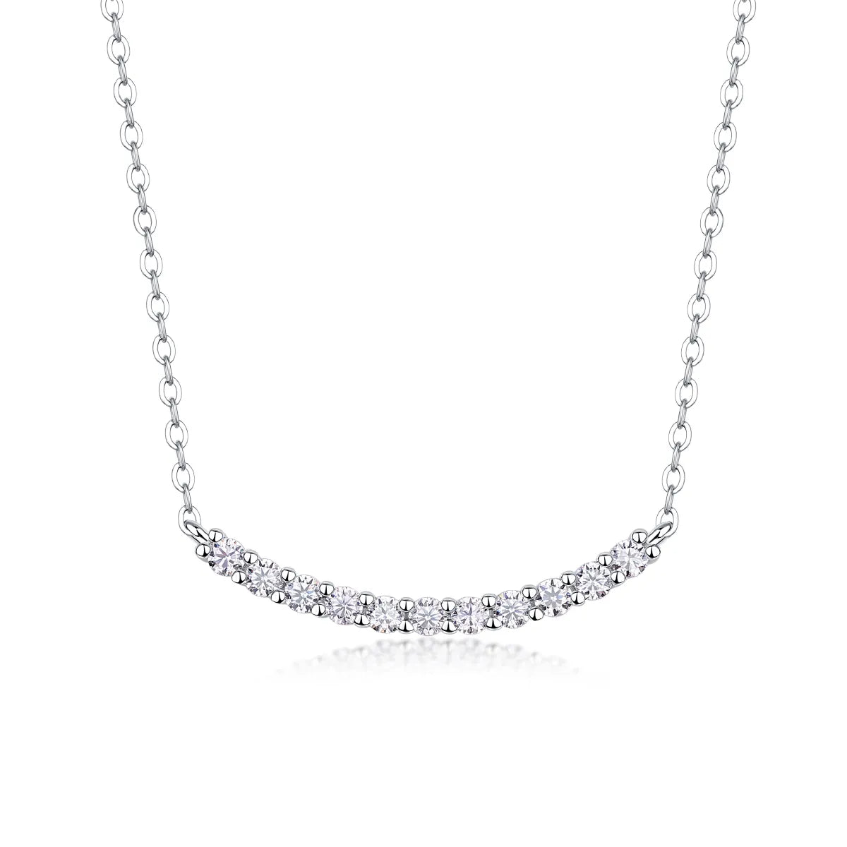 Curved Smile Bar Moissanite Pendant Necklace S925 Sterling Silver, Dainty Necklace for Daily Party Wear