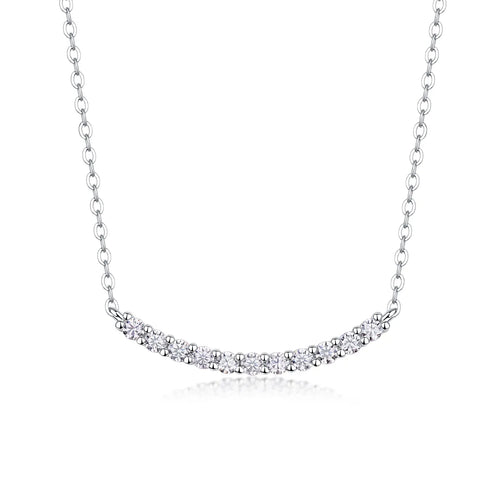 Curved Smile Bar Moissanite Pendant Necklace S925 Sterling Silver, Dainty Necklace for Daily Party Wear