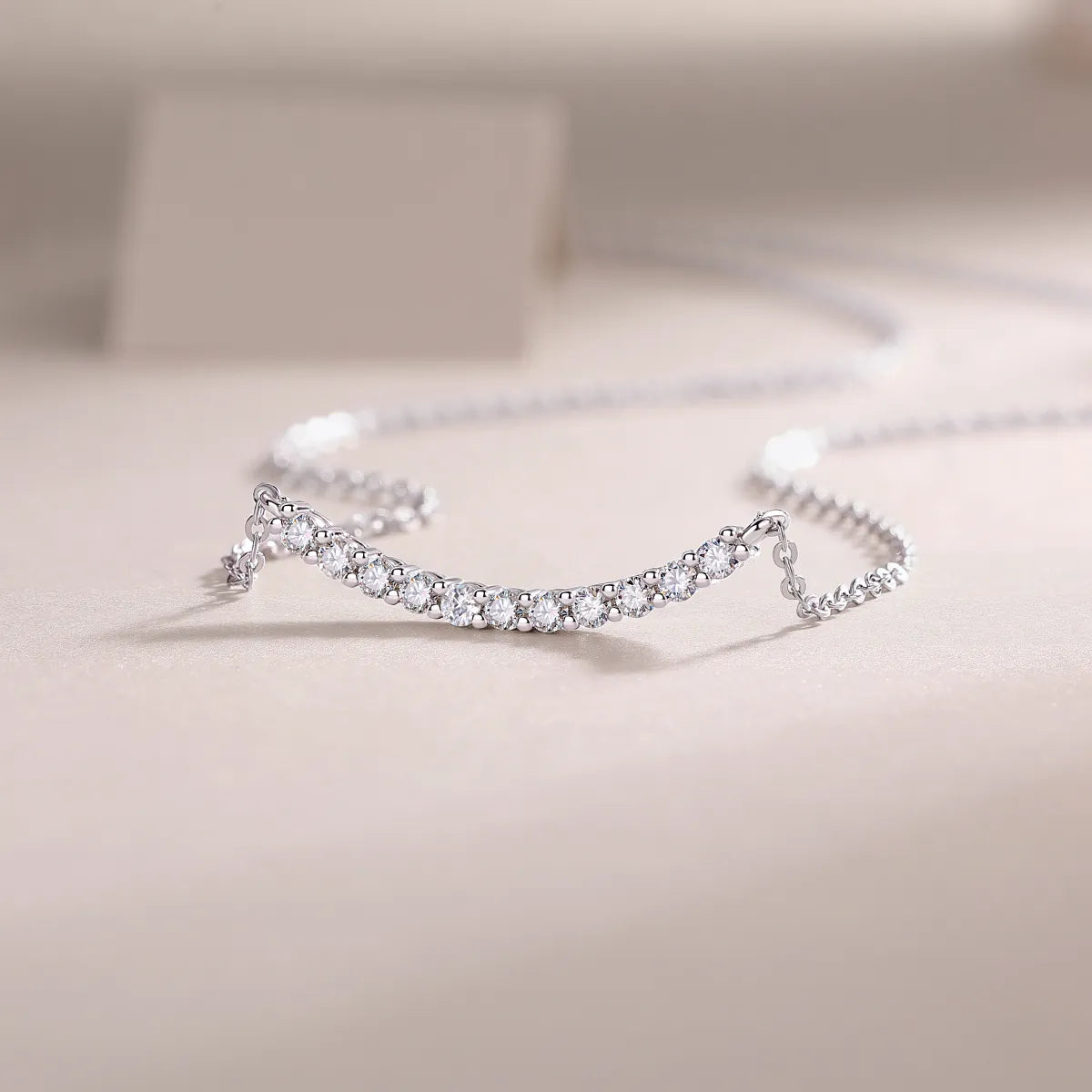 Curved Smile Bar Moissanite Pendant Necklace S925 Sterling Silver, Dainty Necklace for Daily Party Wear