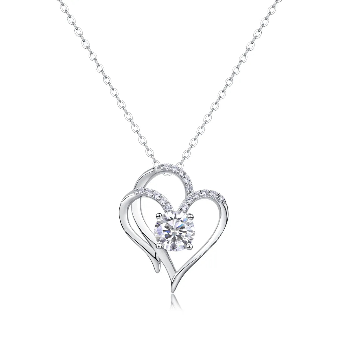 S925 Sterling Silver Double Heart Moissanite Pendant Necklace, Hypoallergenic Love Jewelry Gift for Women
