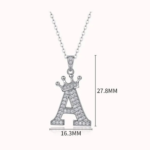 Crown Initial Letter Moissanite Pendant Necklace S925 Sterling Silver, Personalized A‑Z Alphabet Necklace for Daily Wear