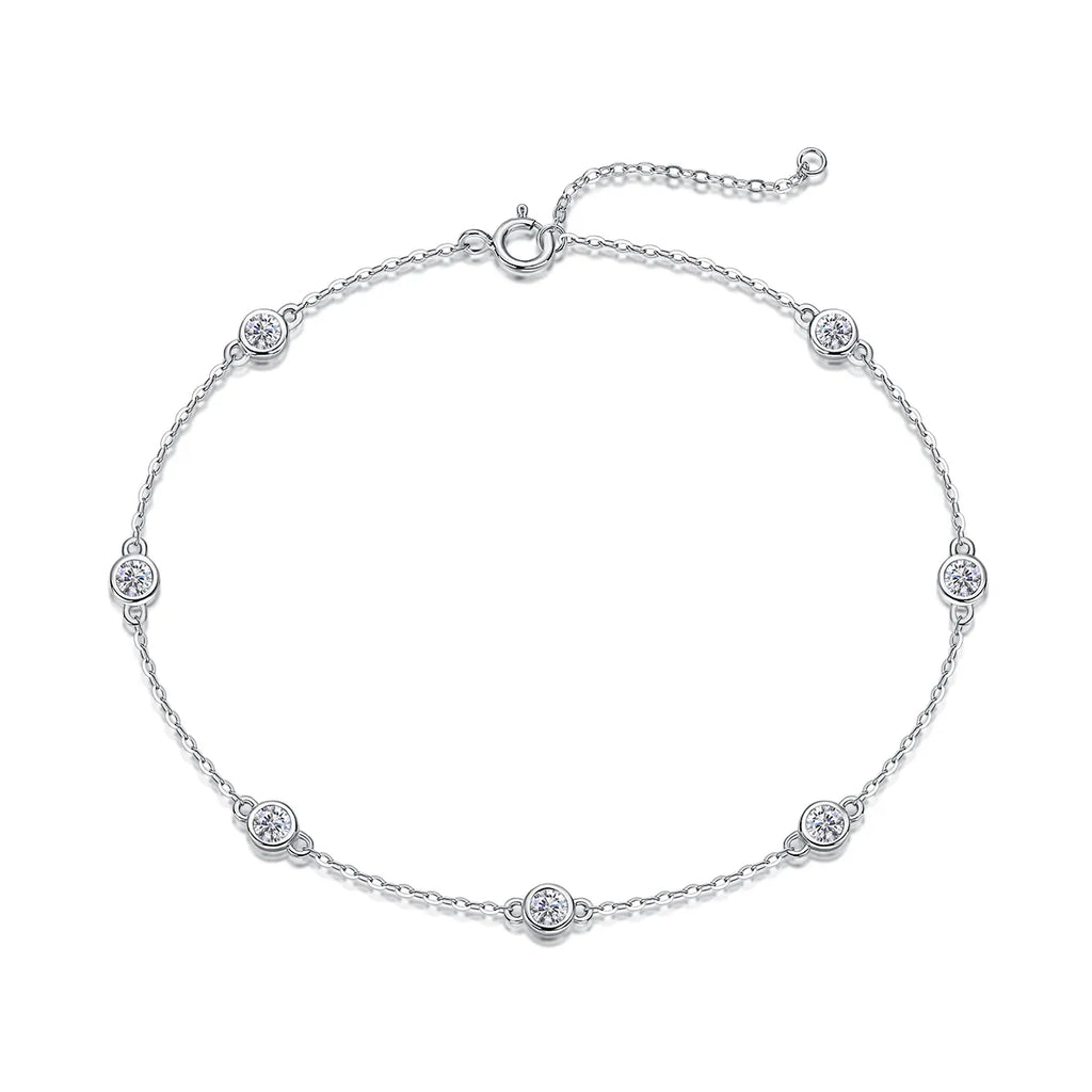 S925 Sterling Silver Round Moissanite Bracelet for Women, Adjustable Chain Bracelet
