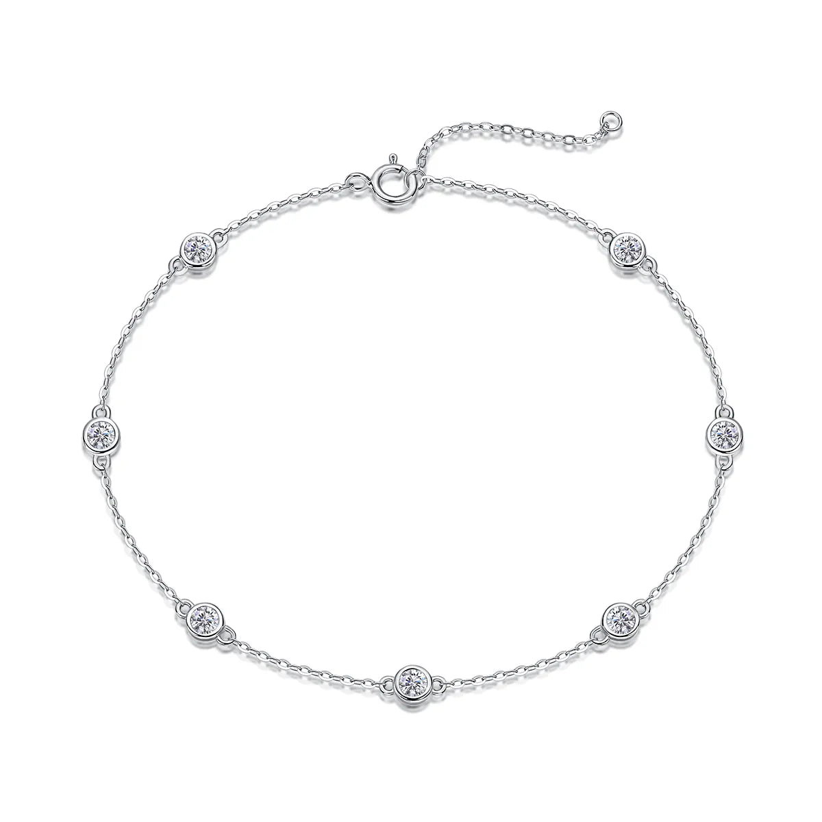 S925 Sterling Silver Round Moissanite Bracelet for Women, Adjustable Chain Bracelet