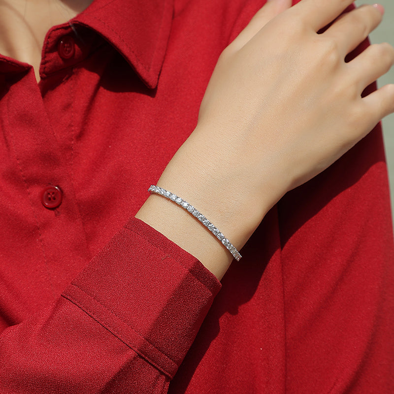 S925 Sterling Silver Baguette Cut Moissanite Tennis Bracelet for Women