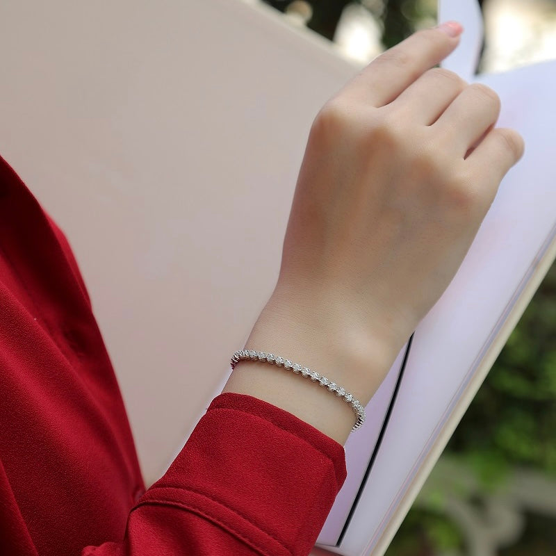 S925 Silver Round Moissanite Tennis Link Bracelet, Fashion Bracelet for Her