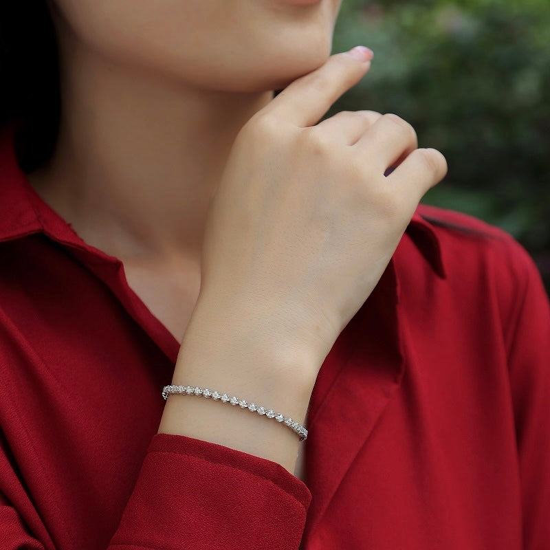 S925 Silver Round Moissanite Tennis Link Bracelet, Fashion Bracelet for Her