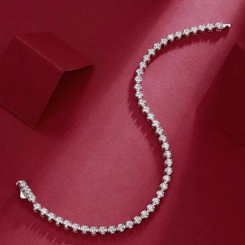 S925 Silver Round Moissanite Tennis Link Bracelet, Fashion Bracelet for Her
