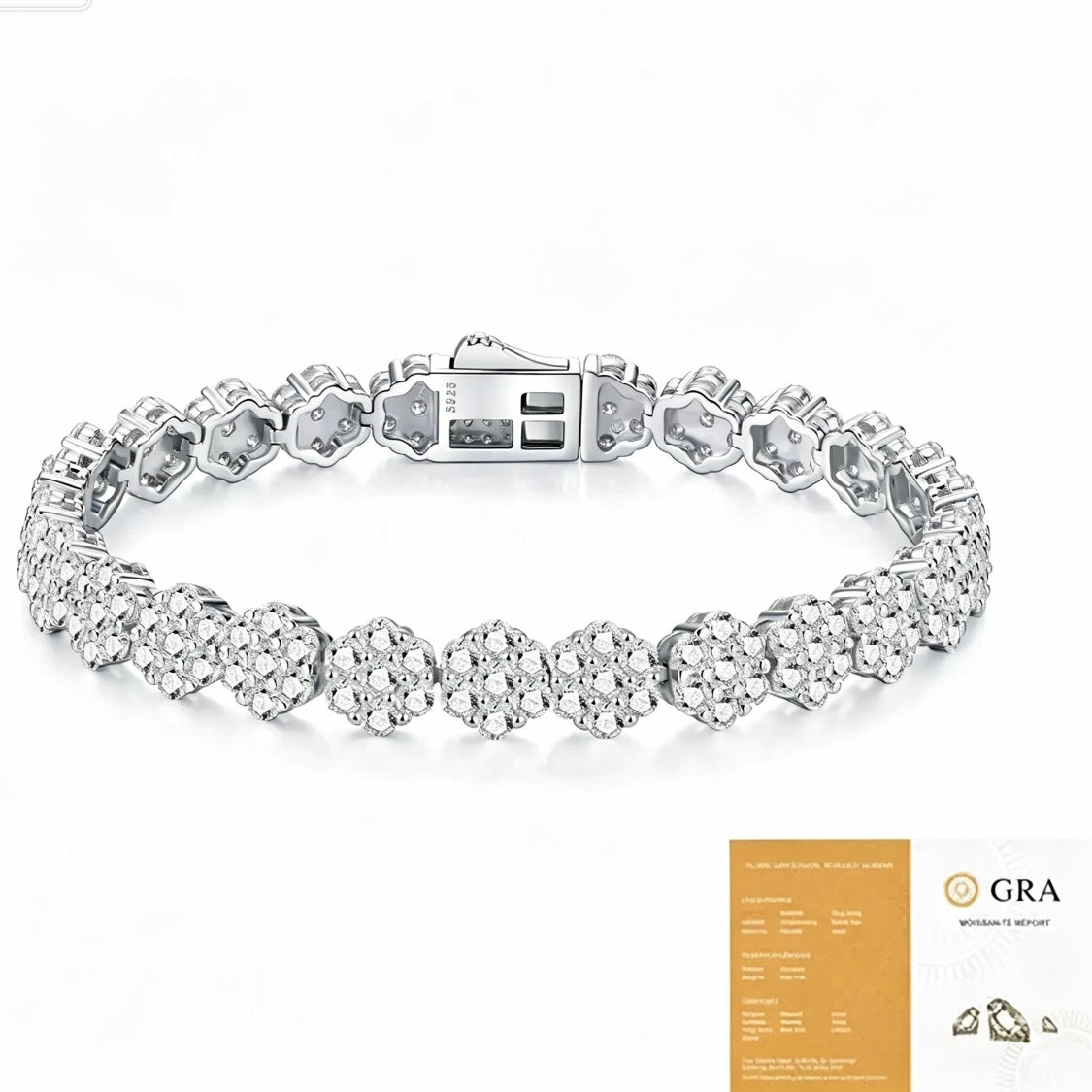 S925 Sterling Silver Flower Cluster Moissanite Tennis Bracelet for Women