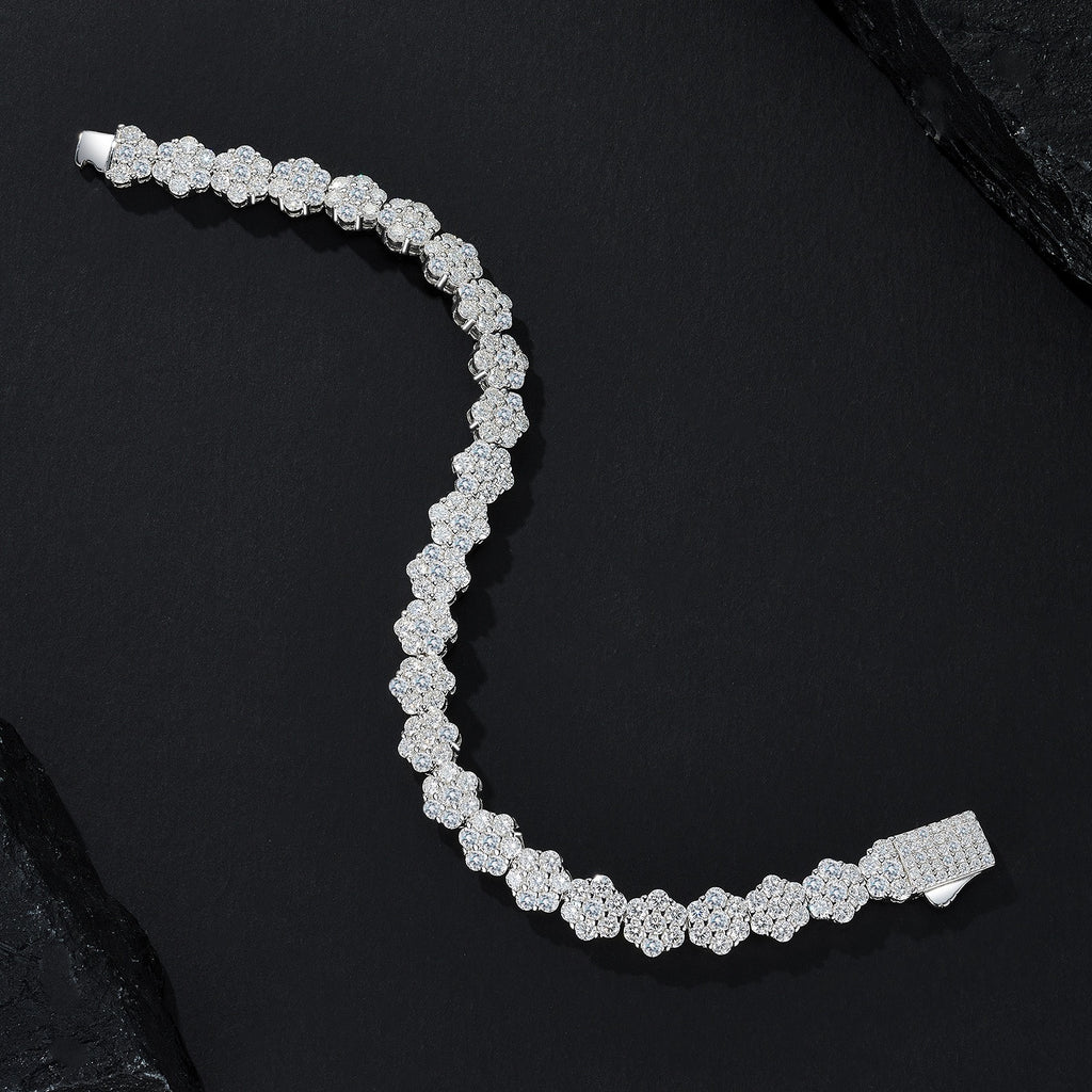 S925 Sterling Silver Flower Cluster Moissanite Tennis Bracelet for Women