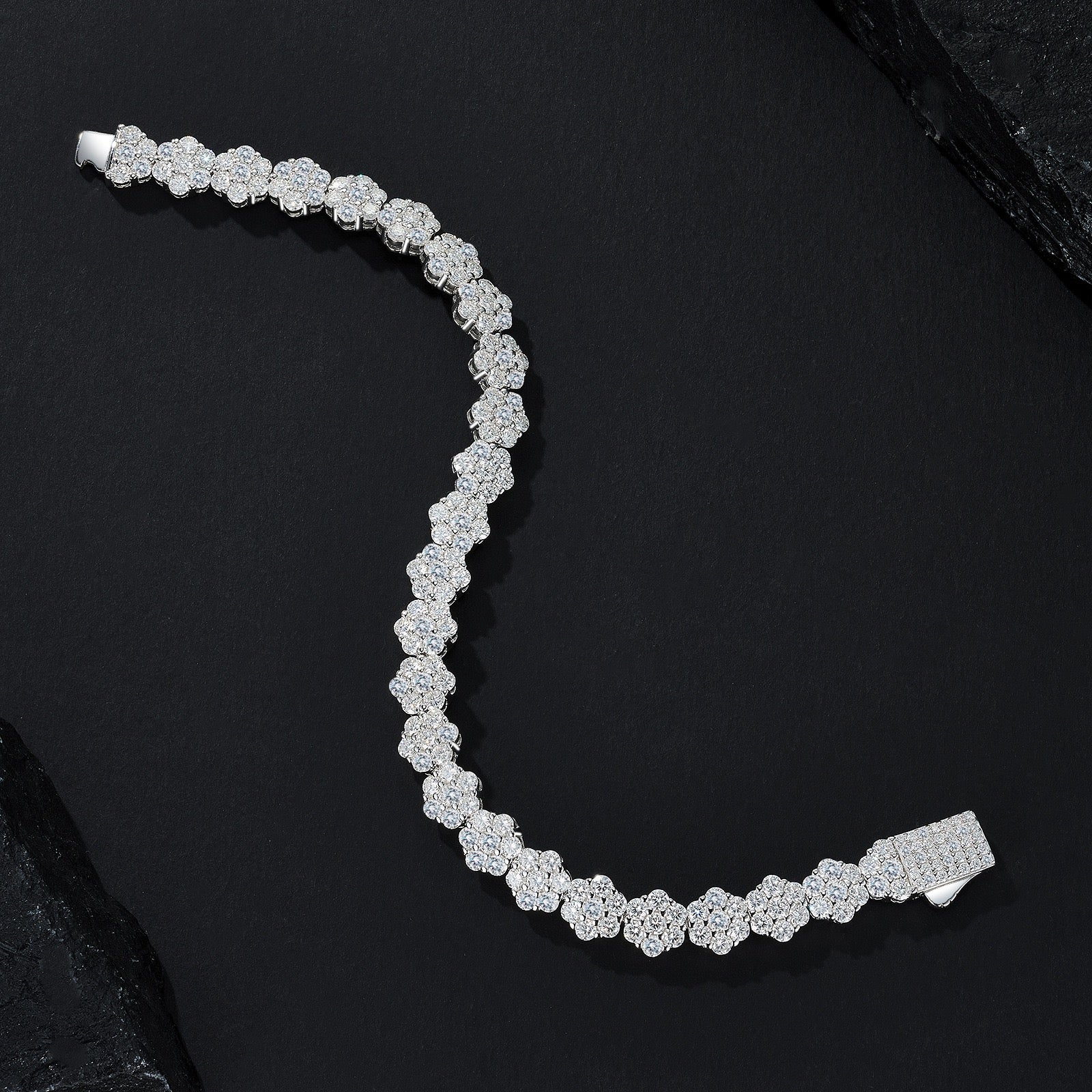 S925 Sterling Silver Flower Cluster Moissanite Tennis Bracelet for Women