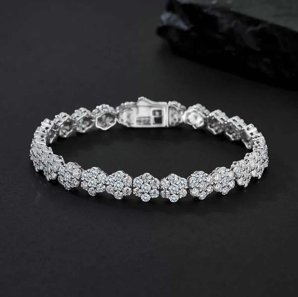 S925 Sterling Silver Flower Cluster Moissanite Tennis Bracelet for Women