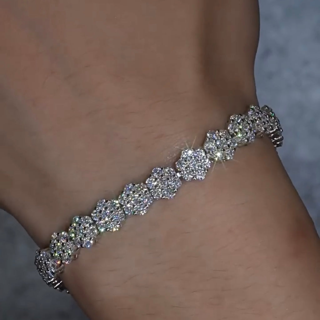 S925 Sterling Silver Flower Cluster Moissanite Tennis Bracelet for Women