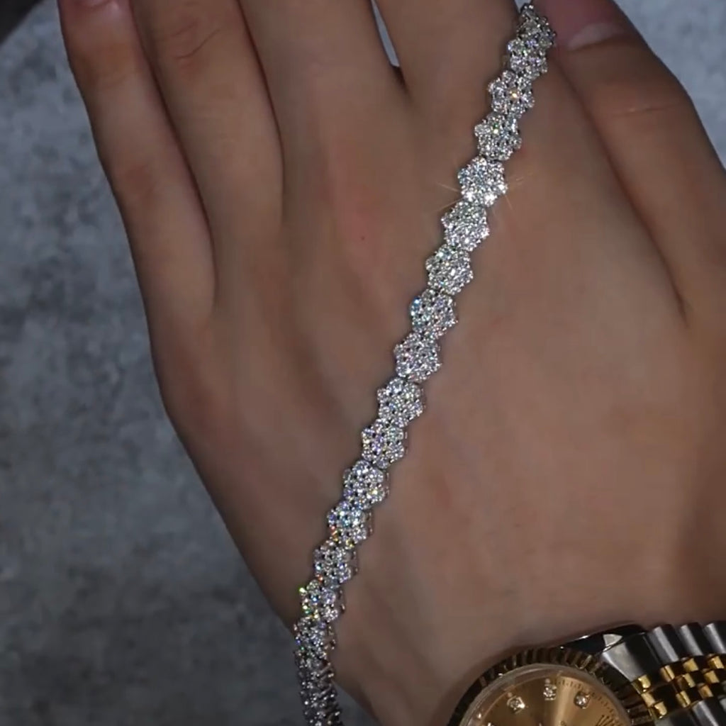S925 Sterling Silver Flower Cluster Moissanite Tennis Bracelet for Women