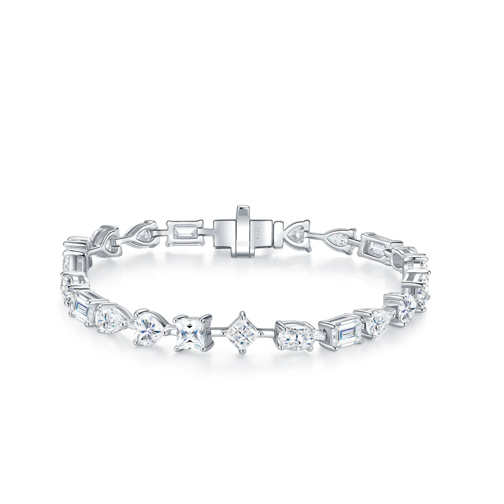 Elegant Multi‑Shape Mixed Cut Moissanite Tennis Bracelet for Ladies, S925 Silver Fine Jewelry