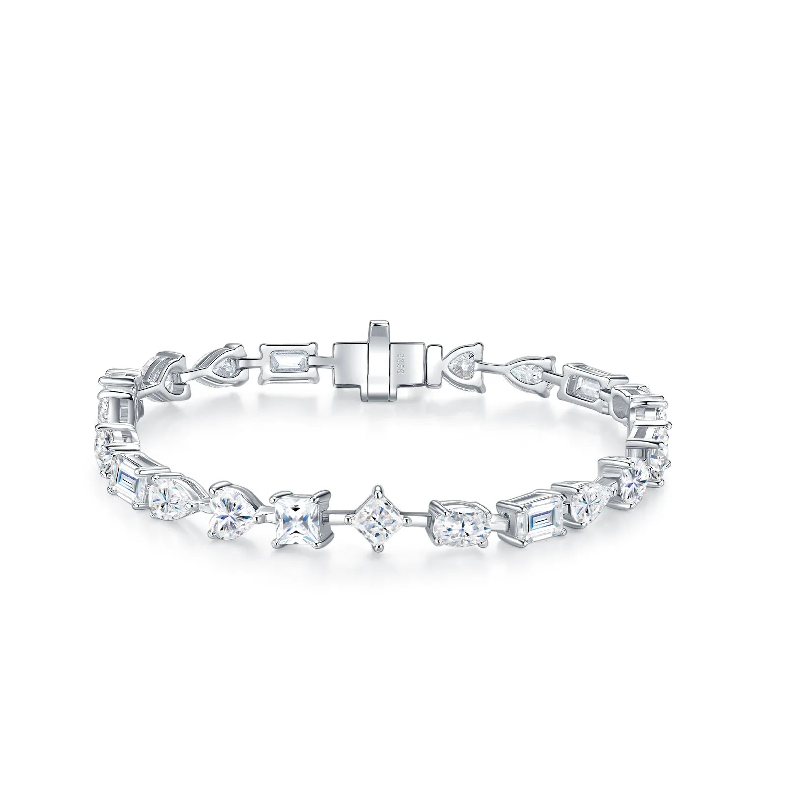 Elegant Multi‑Shape Mixed Cut Moissanite Tennis Bracelet for Ladies, S925 Silver Fine Jewelry