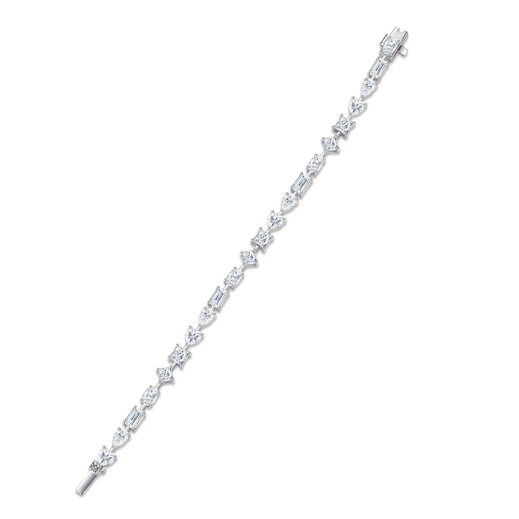 Elegant Multi‑Shape Mixed Cut Moissanite Tennis Bracelet for Ladies, S925 Silver Fine Jewelry
