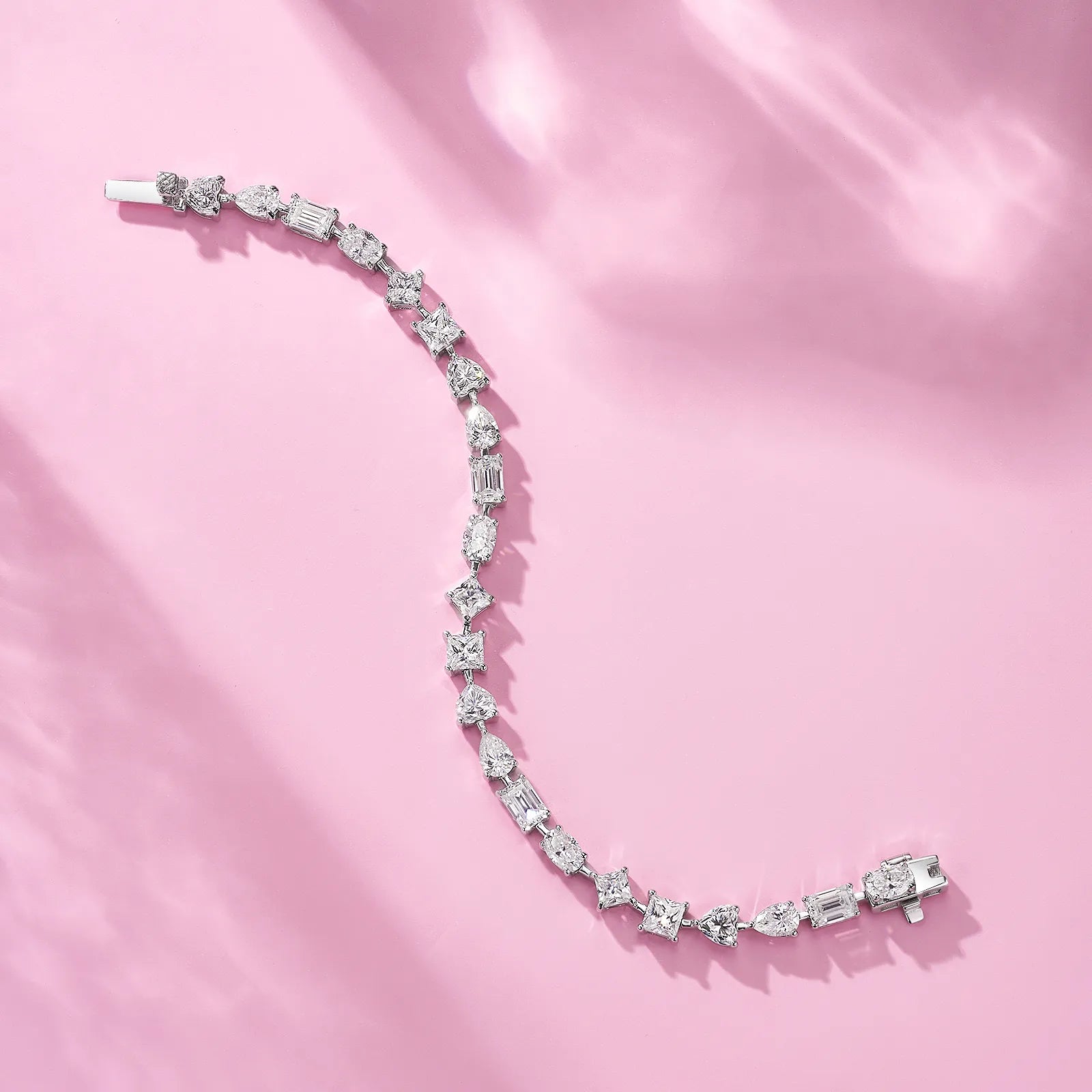 Elegant Multi‑Shape Mixed Cut Moissanite Tennis Bracelet for Ladies, S925 Silver Fine Jewelry