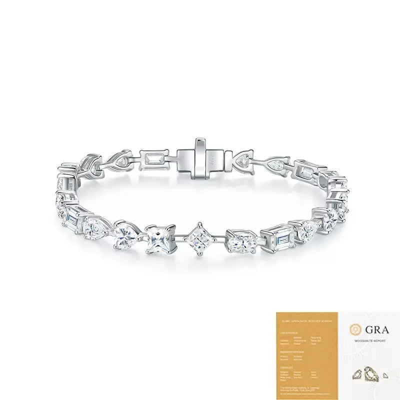 Elegant Multi‑Shape Mixed Cut Moissanite Tennis Bracelet for Ladies, S925 Silver Fine Jewelry