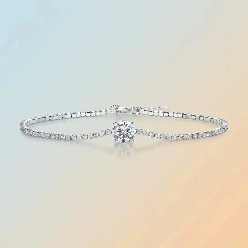 Delicate Solitaire Center Moissanite Tennis Bracelet for Ladies, S925 Silver Fine Jewelry