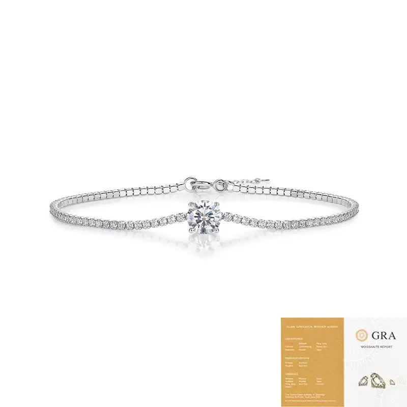 Delicate Solitaire Center Moissanite Tennis Bracelet for Ladies, S925 Silver Fine Jewelry