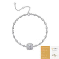 Women Shiny Cushion Halo Moissanite Adjustable Bezel Chain Bracelet, S925 Sterling Silver Bracelet